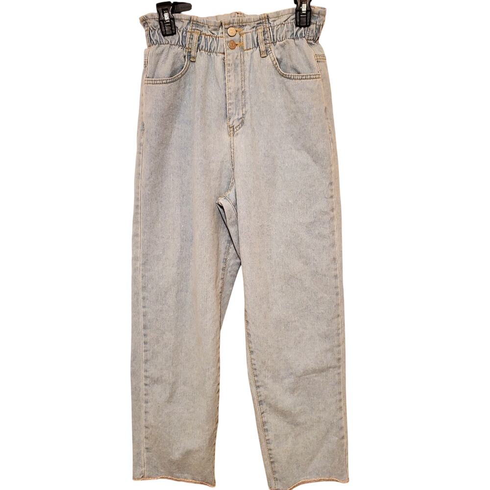 Sz Med 101 JEANS Hi Rise Paperbag Waist Light Wash Baggy Fit Jeans